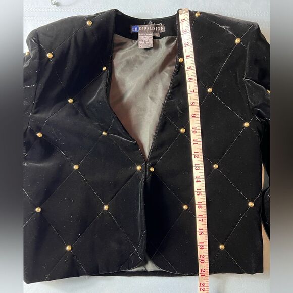 Vintage Black Velvet Gold Stud Lined Formal Bolero Jacket Medium 1991 Holiday - Picture 3 of 10